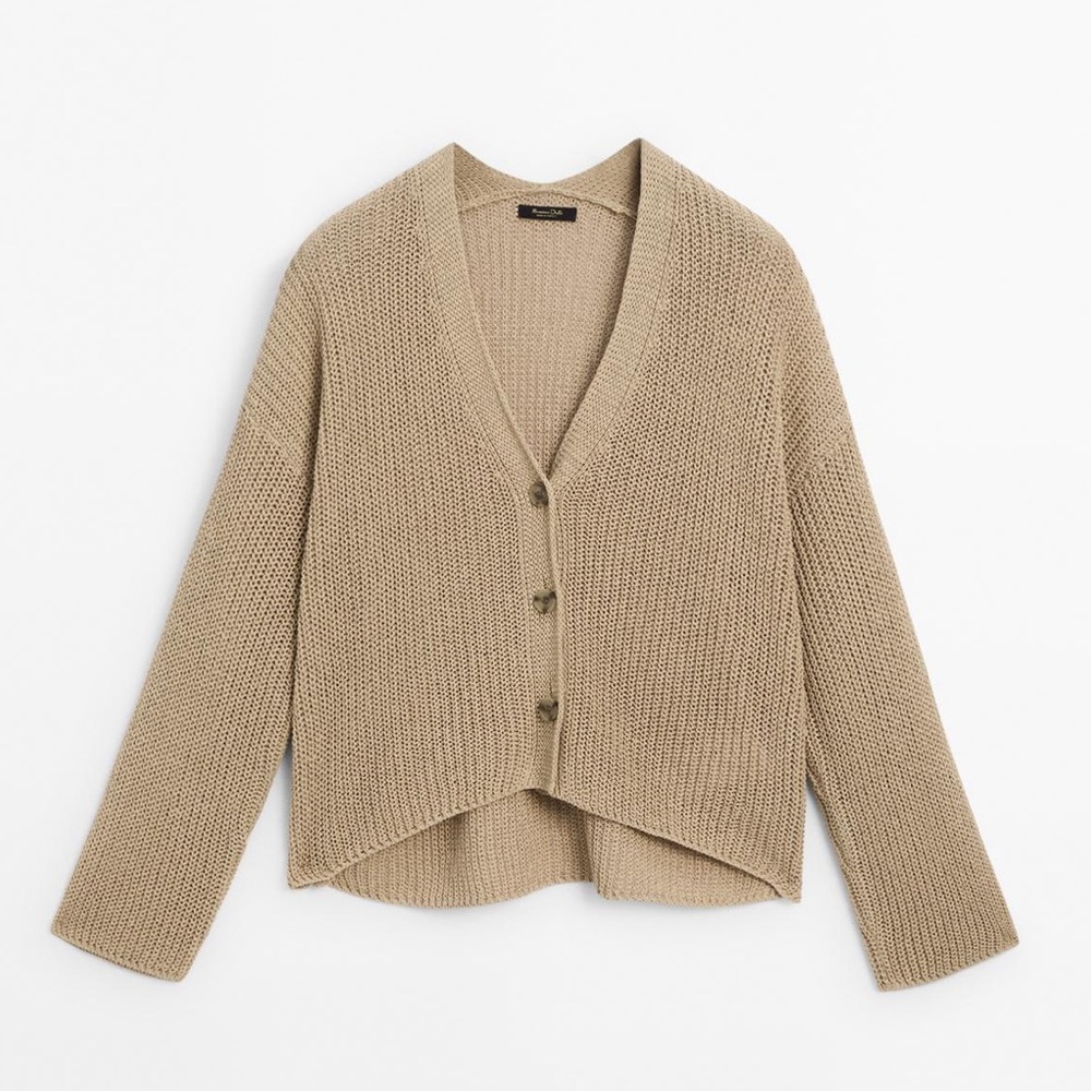 Massimo Dutti Tan Button-Up Cardigan